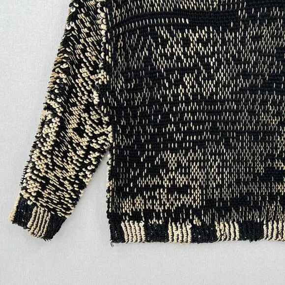 MARC BY MARC JACOBS Midge Sweater Womens XS/S Black Gold Stripe Sequin Boat Neck