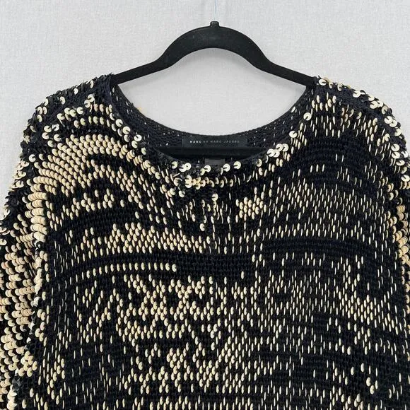 MARC BY MARC JACOBS Midge Sweater Womens XS/S Black Gold Stripe Sequin Boat Neck