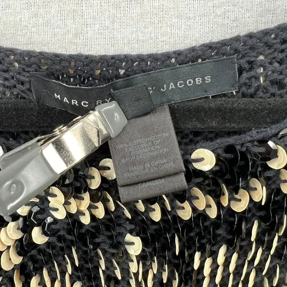 MARC BY MARC JACOBS Midge Sweater Womens XS/S Black Gold Stripe Sequin Boat Neck