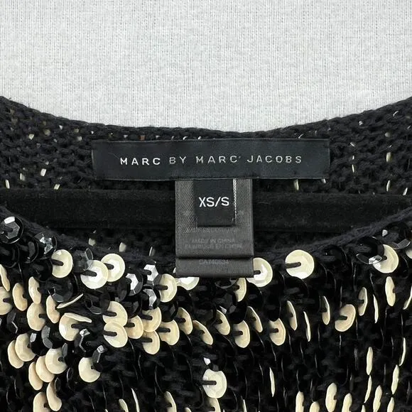 MARC BY MARC JACOBS Midge Sweater Womens XS/S Black Gold Stripe Sequin Boat Neck