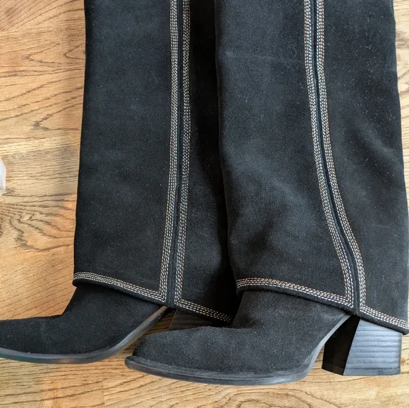Marc Fisher Black Suede Fold over Women's Boots Size 6