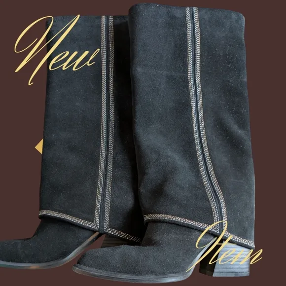 Marc Fisher Black Suede Fold over Women's Boots Size 6