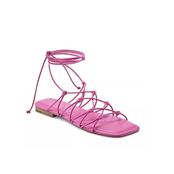 Marc Fisher LTD Monnie Sqaure Toe Strappy Flat Sandals Pink Size 8 240368