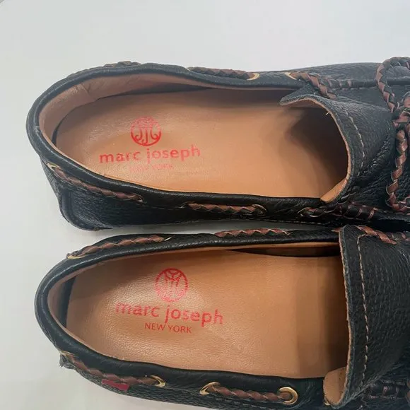 Marc Joseph New York  Cypress Hill Braid Black Grainy Leather Driving Shoes Sz.9