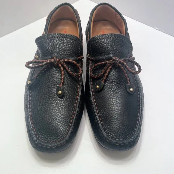Marc Joseph New York  Cypress Hill Braid Black Grainy Leather Driving Shoes Sz.9