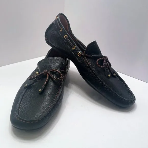 Marc Joseph New York  Cypress Hill Braid Black Grainy Leather Driving Shoes Sz.9