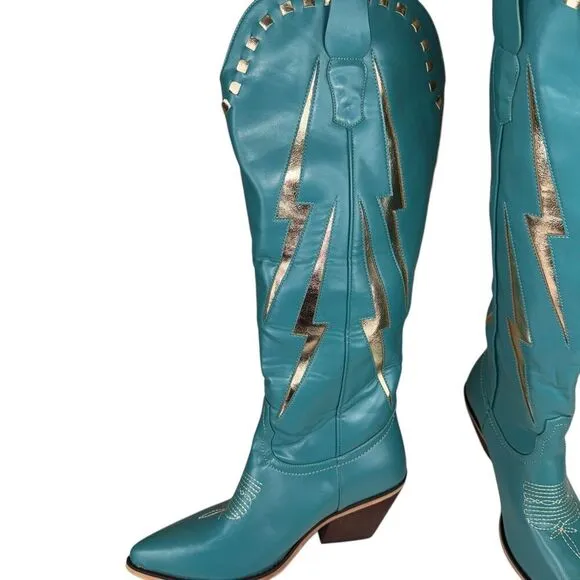Marfa Boots The Lainey Blue Lightning 3&quot; Heel Discontinued Size 7.5