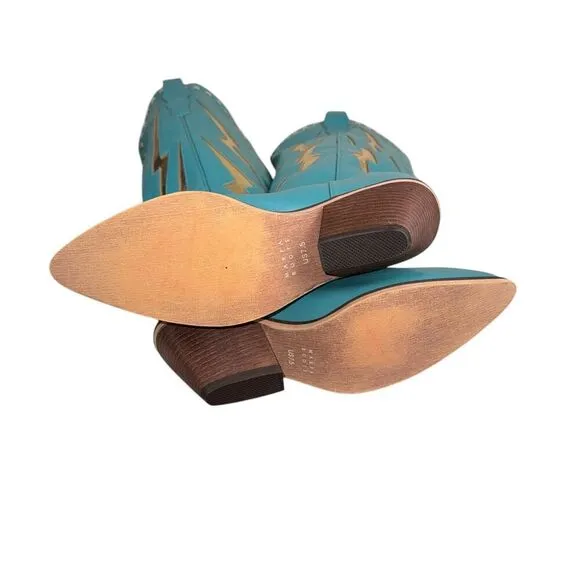 Marfa Boots The Lainey Blue Lightning 3&quot; Heel Discontinued Size 7.5