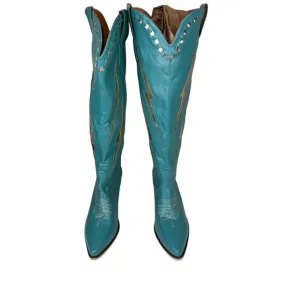 Marfa Boots The Lainey Blue Lightning 3&quot; Heel Discontinued Size 7.5