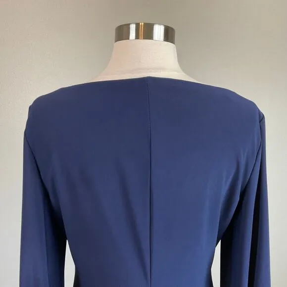 MARINA Women's Cocktail Dress Size 8 Blue Long Sleeve Beaded Cuff Sheath