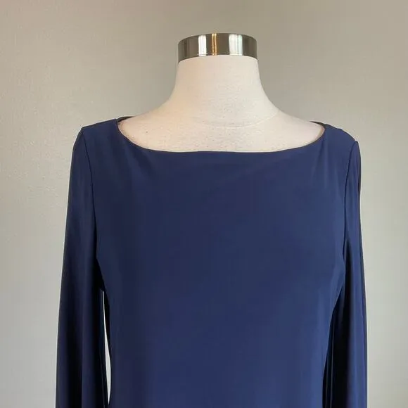 MARINA Women's Cocktail Dress Size 8 Blue Long Sleeve Beaded Cuff Sheath