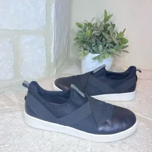 Mark Nason Black Leather &amp; Mesh Slip-on Shoes w/ elastic straps sz 9