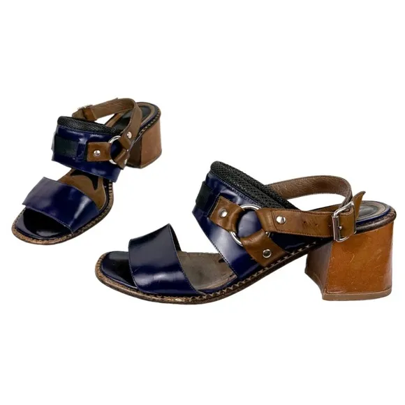 Marni Purple Patent Leather Strap Block Heel Sandals Sz 41 Slingback