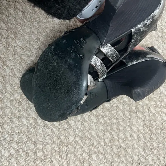Marsell silver black heeled shoes sandals open toe size 40.5