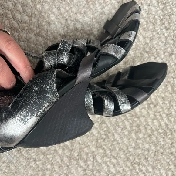 Marsell silver black heeled shoes sandals open toe size 40.5