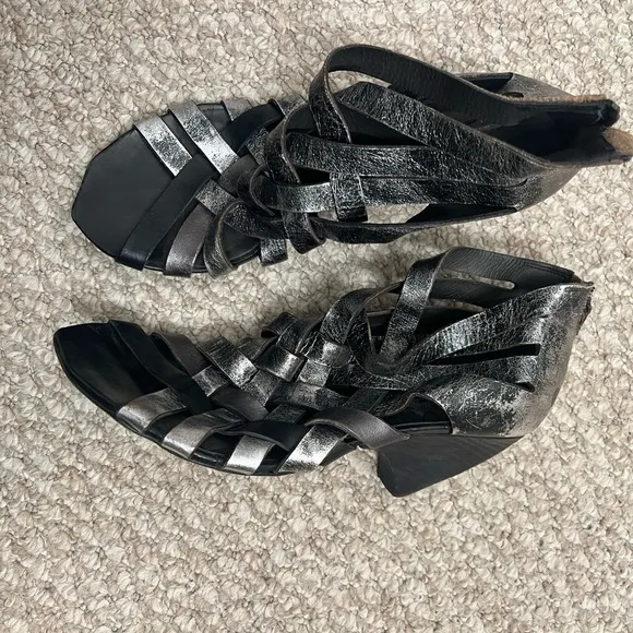 Marsell silver black heeled shoes sandals open toe size 40.5