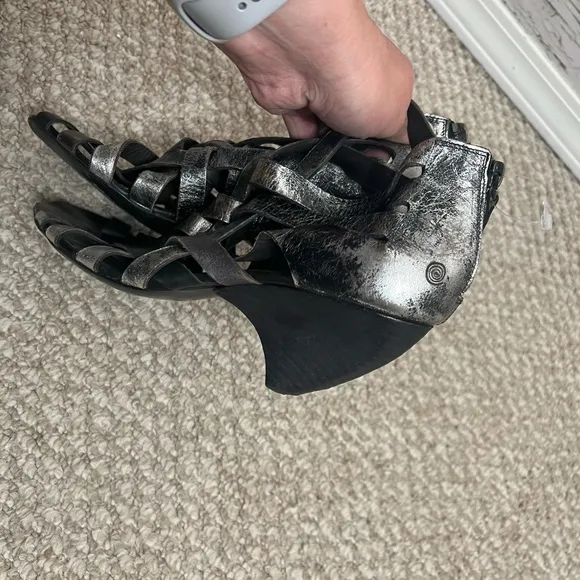 Marsell silver black heeled shoes sandals open toe size 40.5