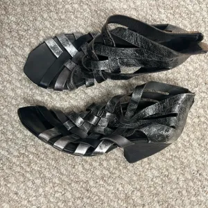 Marsell silver black heeled shoes sandals open toe size 40.5