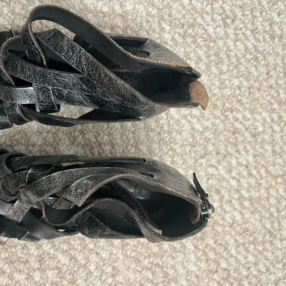 Marsell silver black heeled shoes sandals open toe size 40.5