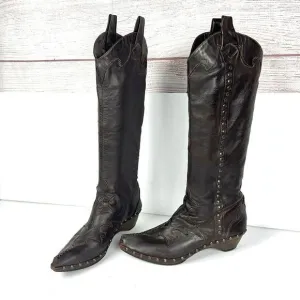 Materia Prima By Goffredo Fantini Western Brown Leather Studded Boots 37 US 6,5