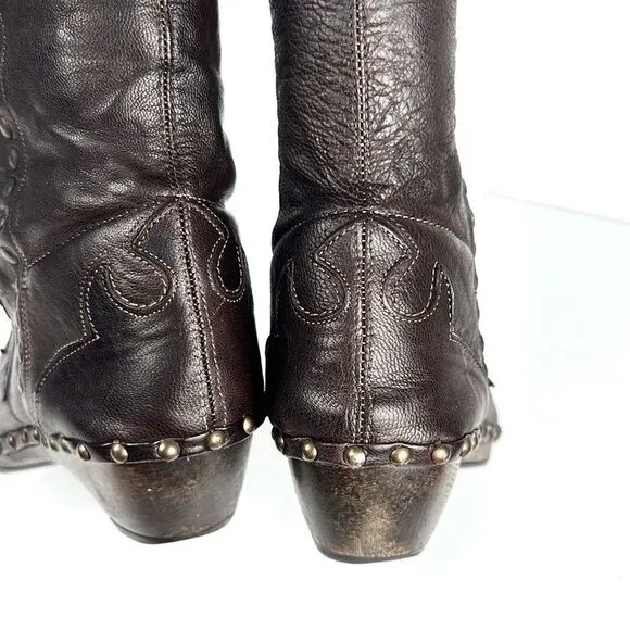 Materia Prima By Goffredo Fantini Western Brown Leather Studded Boots 37 US 6,5