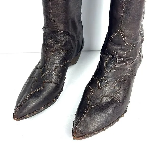 Materia Prima By Goffredo Fantini Western Brown Leather Studded Boots 37 US 6,5