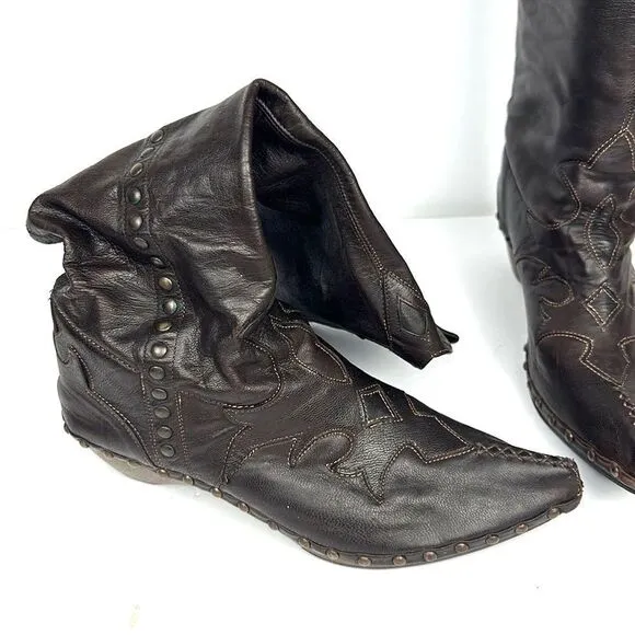 Materia Prima By Goffredo Fantini Western Brown Leather Studded Boots 37 US 6,5