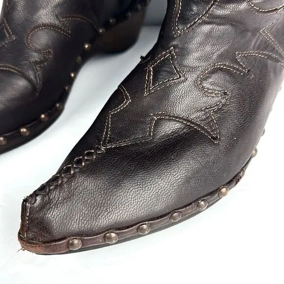Materia Prima By Goffredo Fantini Western Brown Leather Studded Boots 37 US 6,5