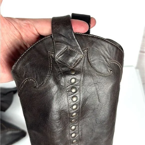 Materia Prima By Goffredo Fantini Western Brown Leather Studded Boots 37 US 6,5