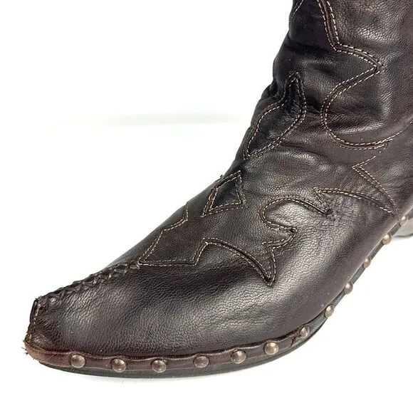 Materia Prima By Goffredo Fantini Western Brown Leather Studded Boots 37 US 6,5