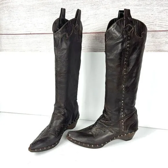 Materia Prima By Goffredo Fantini Western Brown Leather Studded Boots 37 US 6,5