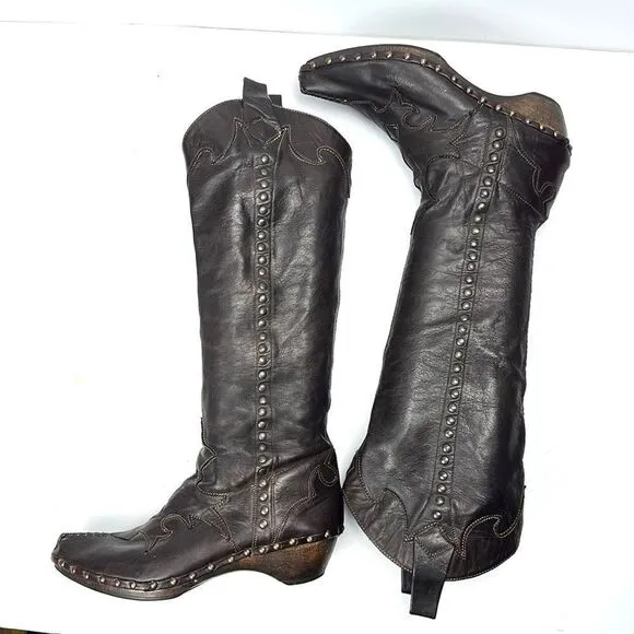 Materia Prima By Goffredo Fantini Western Brown Leather Studded Boots 37 US 6,5
