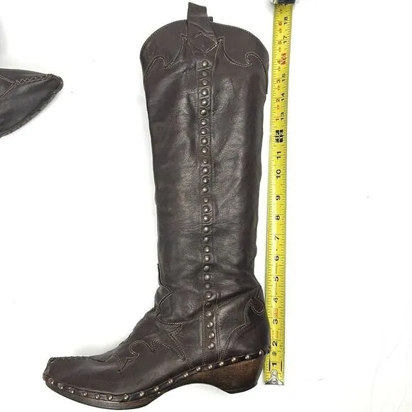 Materia Prima By Goffredo Fantini Western Brown Leather Studded Boots 37 US 6,5