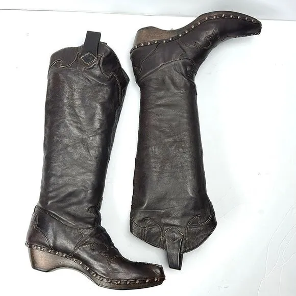 Materia Prima By Goffredo Fantini Western Brown Leather Studded Boots 37 US 6,5