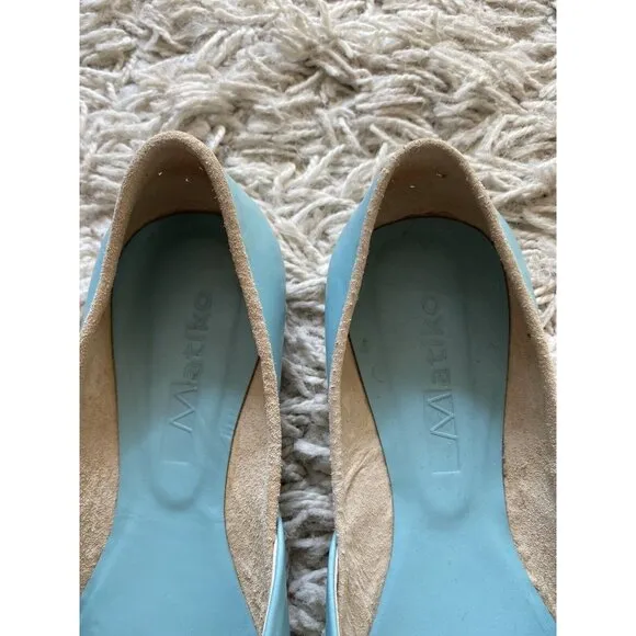 Matiko Shoes Ballet Flats Slip On Light Blue Leather 38.5 / 8.5 Turquoise