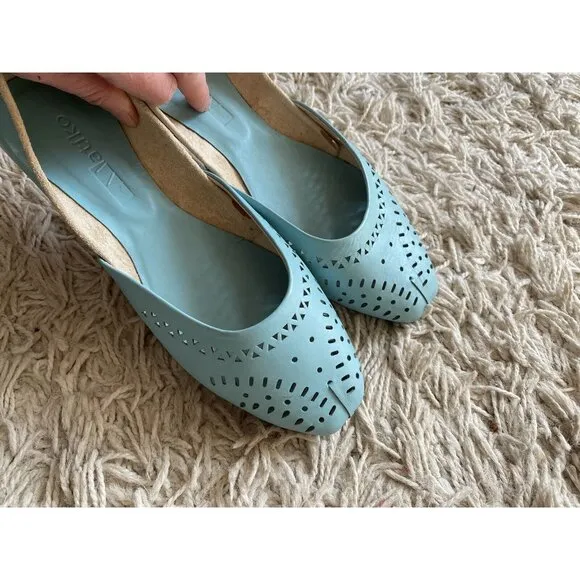Matiko Shoes Ballet Flats Slip On Light Blue Leather 38.5 / 8.5 Turquoise