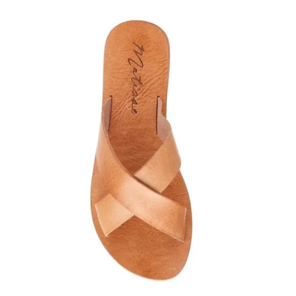 Matisse Cuba Crisscross Flat Leather Slides / Sandals in Natural Tan Size 8