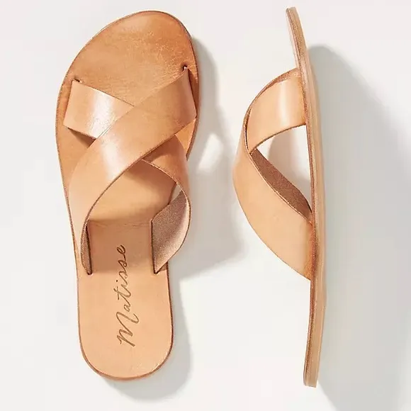 Matisse Cuba Crisscross Flat Leather Slides / Sandals in Natural Tan Size 8