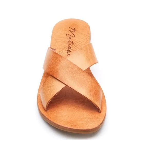 Matisse Cuba Crisscross Flat Leather Slides / Sandals in Natural Tan Size 8