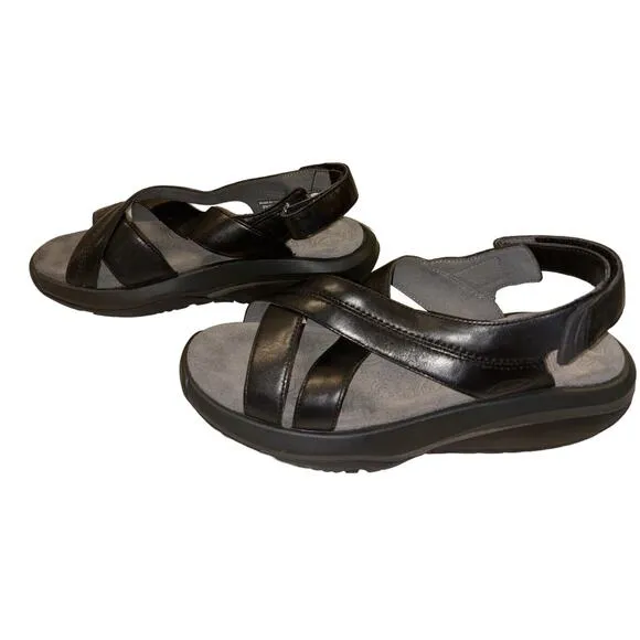 MBT Women's Habari Strappy Leather Sandals Black Size 9 Rocker Toning Open Toe