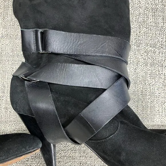 Mea Shadow Leather Harness Strap Cassandra Suede Heeled Boots 8.5