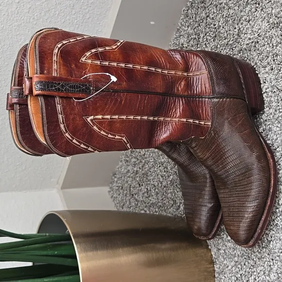 Men Lucchese Brown Reptile Skin Leather Cowboy Western Boots