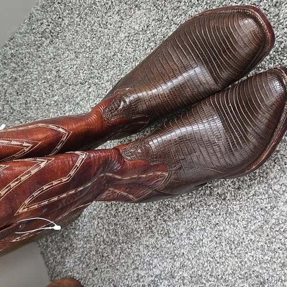 Men Lucchese Brown Reptile Skin Leather Cowboy Western Boots