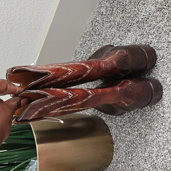 Men Lucchese Brown Reptile Skin Leather Cowboy Western Boots