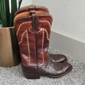 Men Lucchese Brown Reptile Skin Leather Cowboy Western Boots