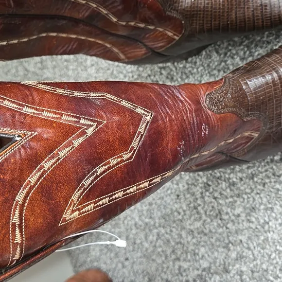 Men Lucchese Brown Reptile Skin Leather Cowboy Western Boots