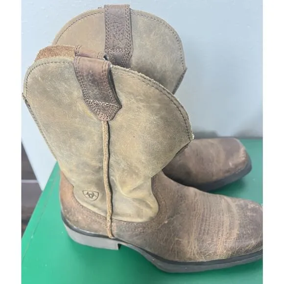 Men’s Ariat Rambler Western Boot Brown Size 7D Soft Top Pull Tabs Square Toe EUC