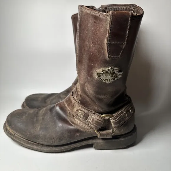 Mens Harley Davidson Josh Brown Suede Leather Side Zip Riding Boots Size 9.5M