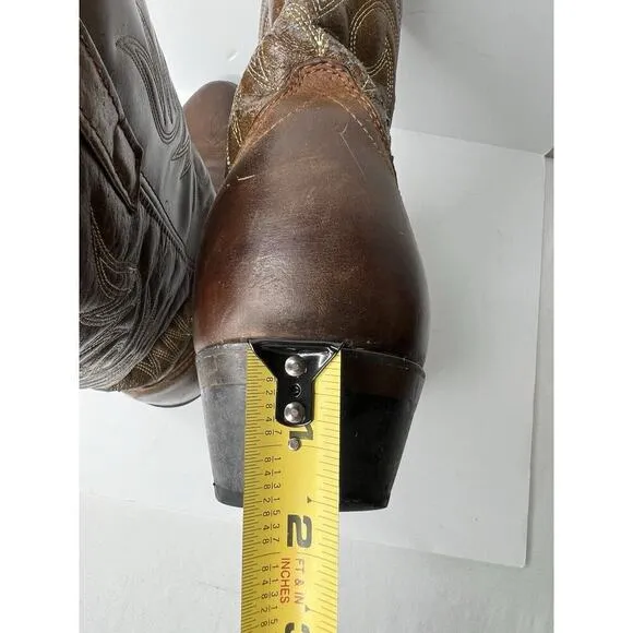 Men's Laredo Brown Leather Cowboy Western Lea Vamp Fox Size 9.5 EW