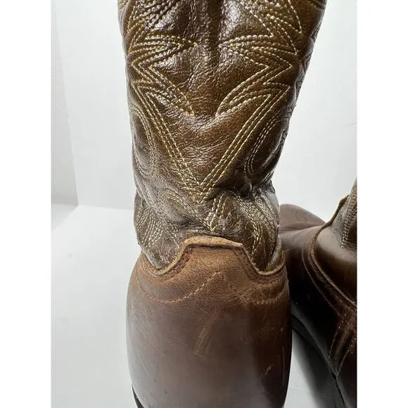 Men's Laredo Brown Leather Cowboy Western Lea Vamp Fox Size 9.5 EW